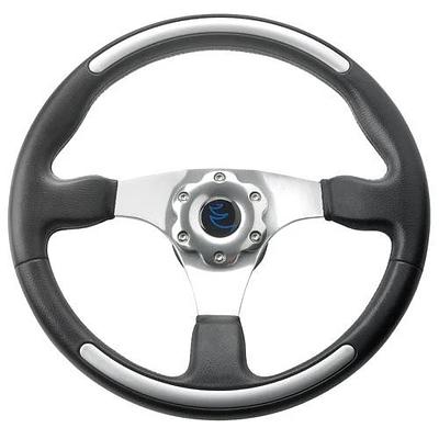 VETUS three spoke sport steering wheel, 35 cm, black with aluminium thumbnail 1