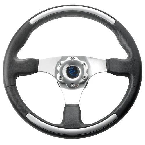 VETUS three spoke sport steering wheel, 35 cm, black with aluminium thumbnail 1