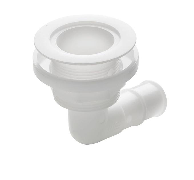 Thru-hull, 90 degree angled with low flange, Delrin, for hose Ø 25 mm (1")