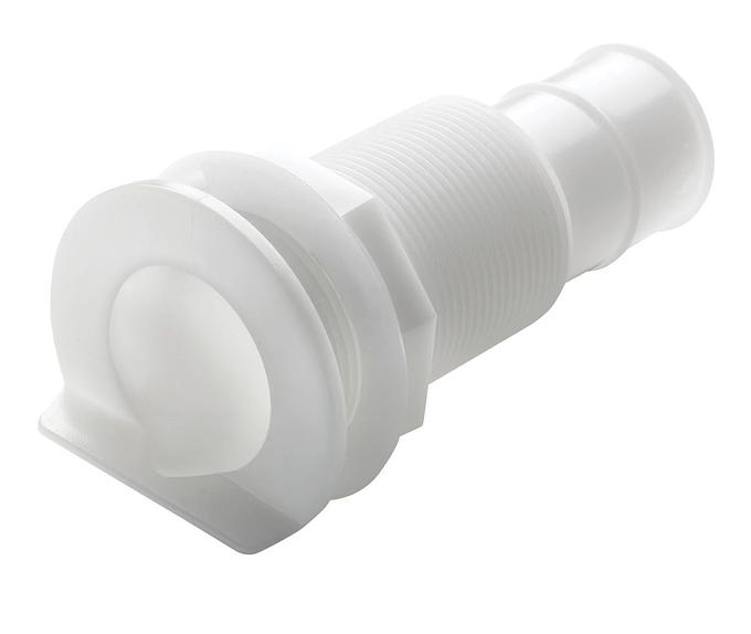 Thru-hull with L- flange, Delrin, for hose Ø 32 mm (1 1/4")