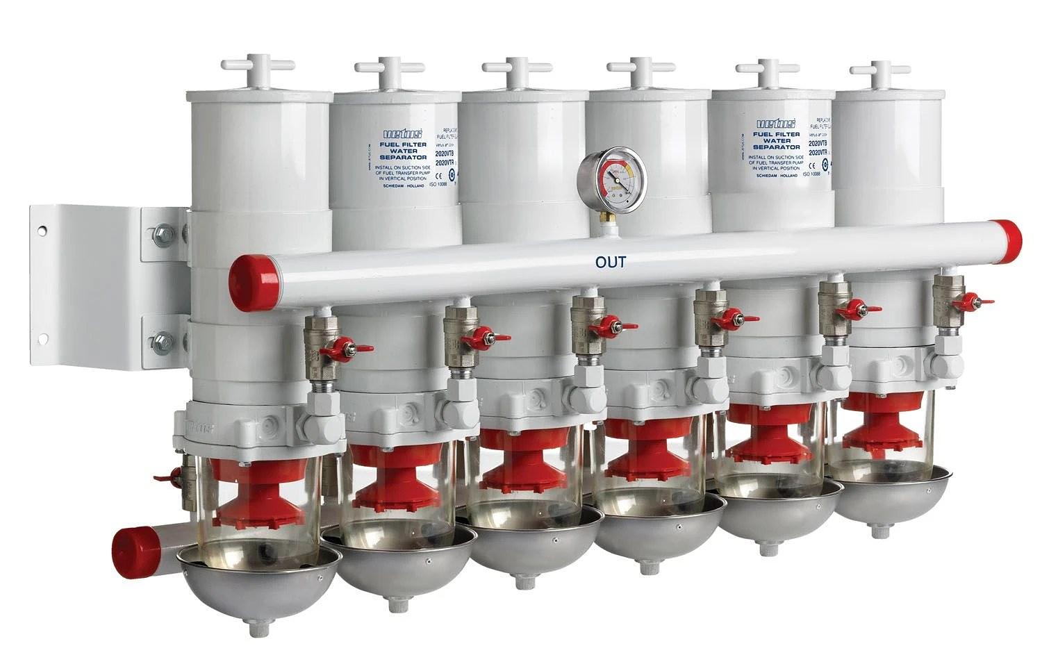VETUS water separator/fuel filter, 6 in line, 30-micron, max. 60lt/min thumbnail 1