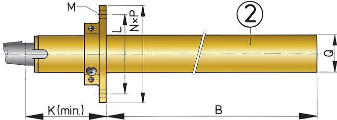 Bronze stern tube with mounting flange and one bearing aft, length 500mm, diameter 25mm.