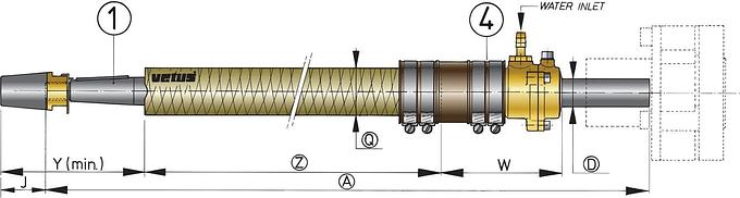 Polyester stern tube, length 500mm. (Includes cutless bearing, diameter 25mm).