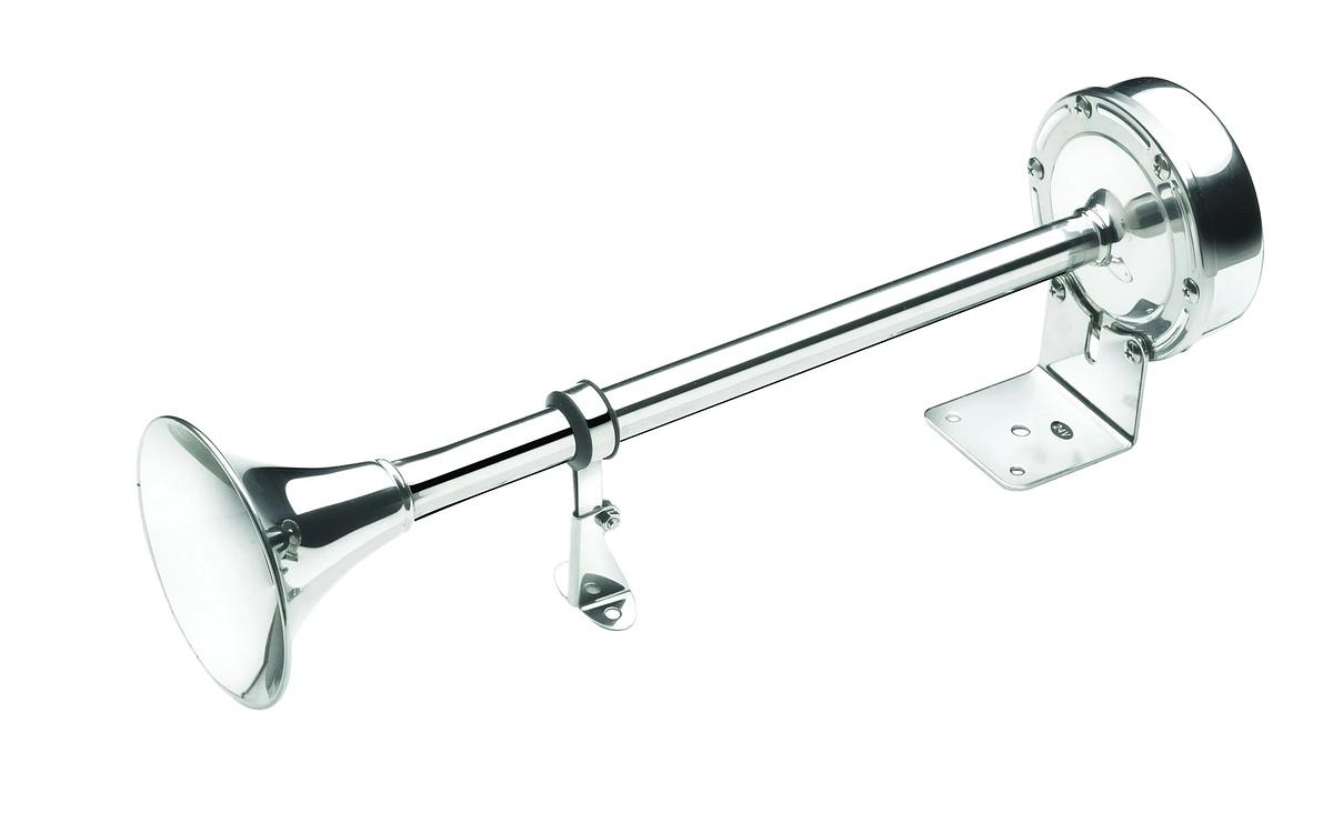 Single trumpet horn, 12 V, stainless steel, low pitch