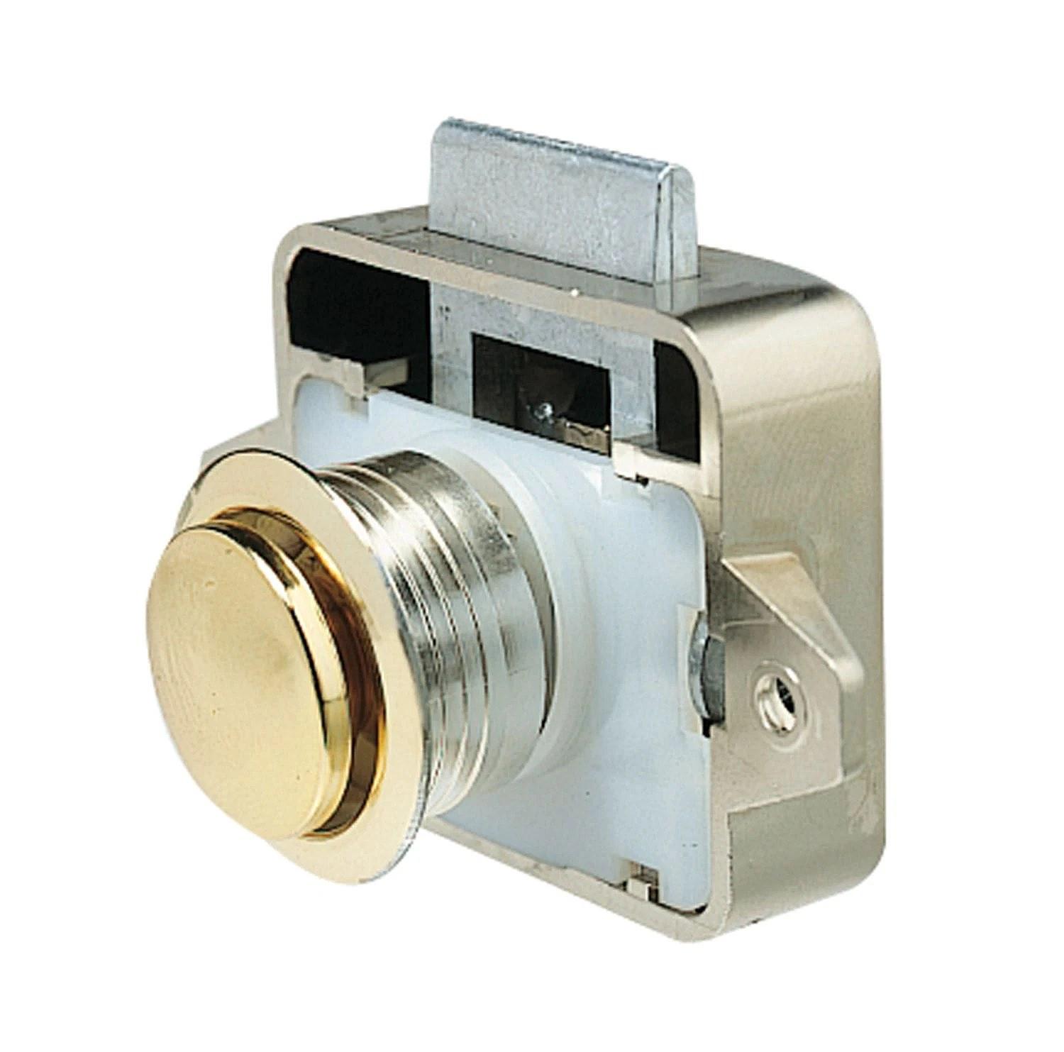 Plastic lock with brass plated push-button thumbnail 1