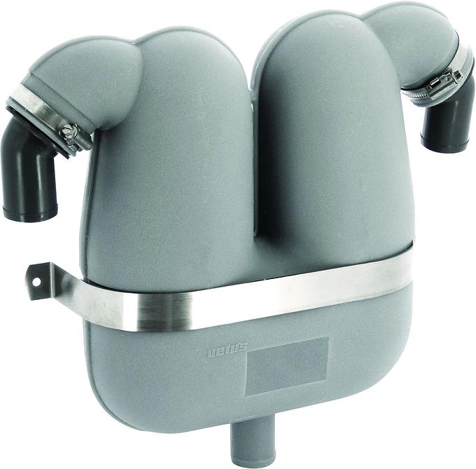VETUS gas/water separator, 40mm rotating connections, 38mm drain