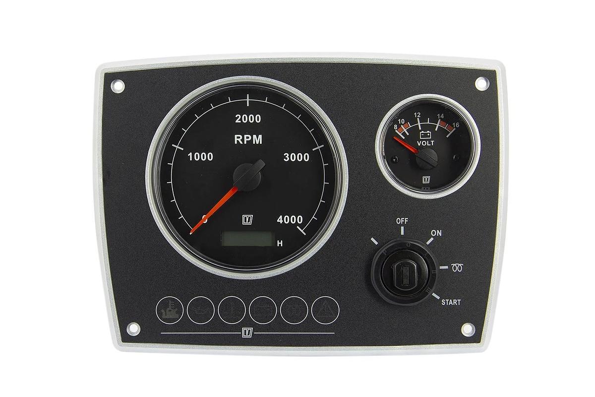 Aluminium engine panel, second generation 12V, 2 black instruments (0-4,000rpm)