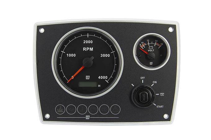 Aluminium engine panel, second generation 12V, 2 black instruments (0-4,000rpm)