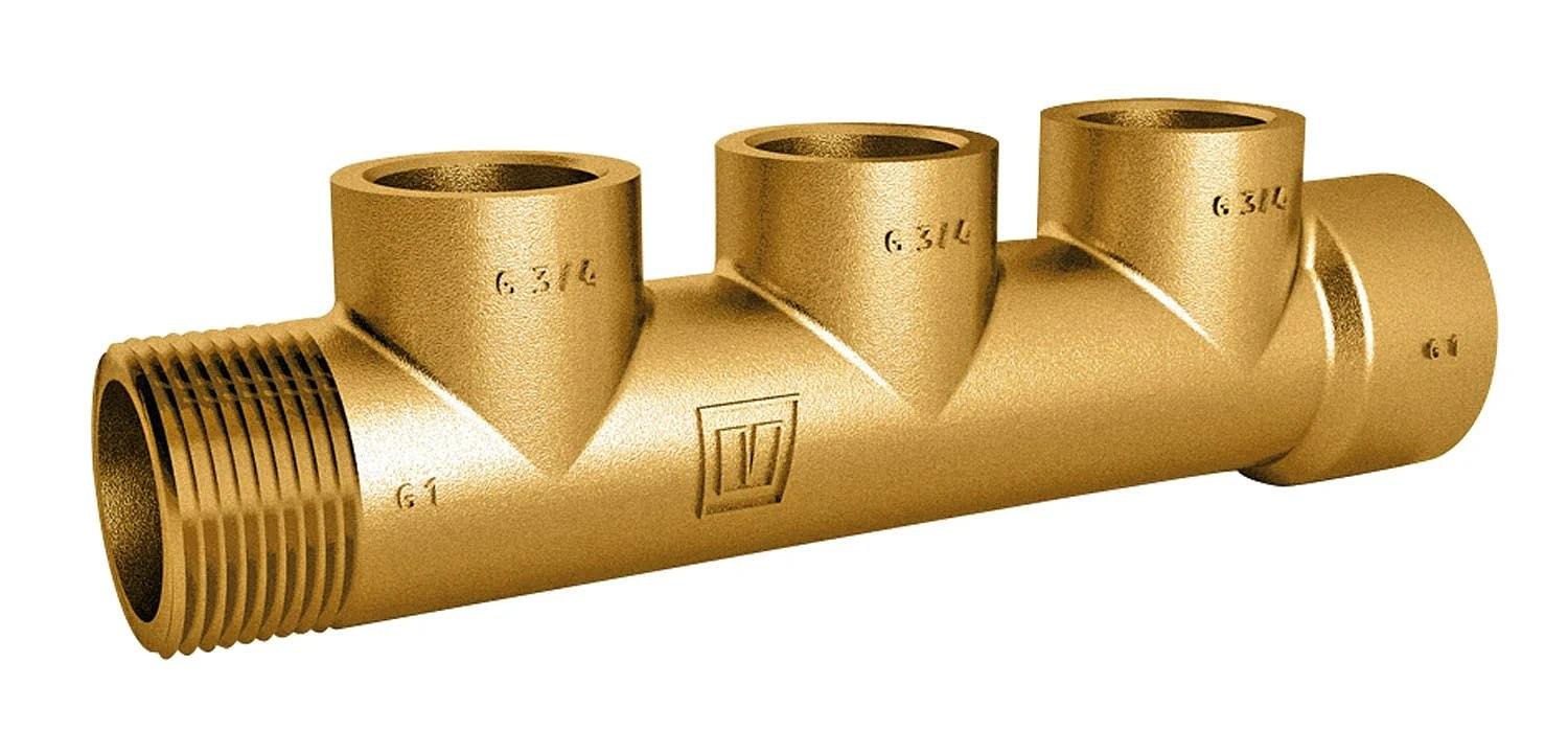 Manifold, bronze, with G 1 male/female thread, and 3 x G 3/4 female thread thumbnail 2
