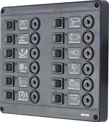 VETUS switch panel type P12 with 12 circuit breakers, 24 Volt thumbnail 1