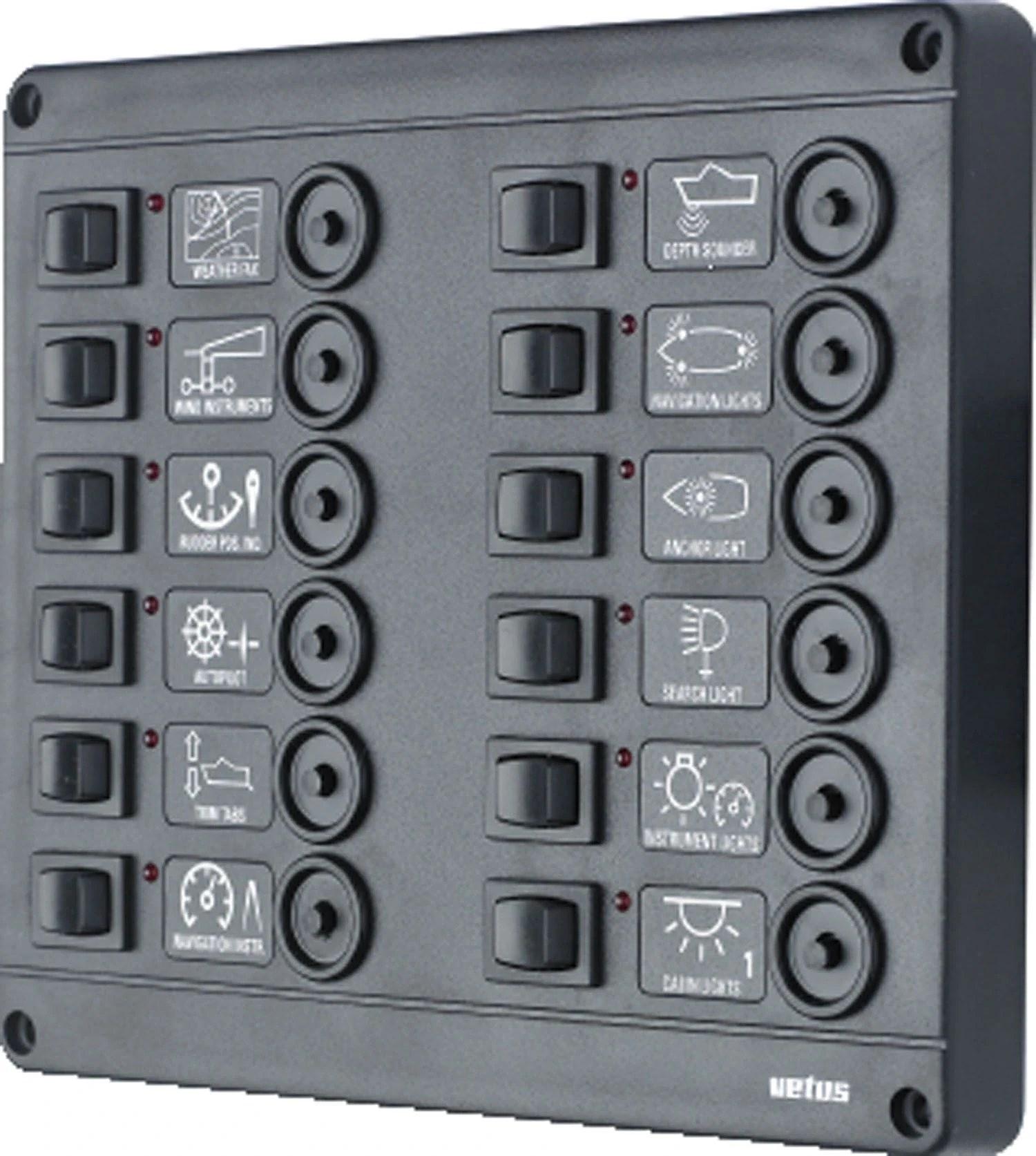 VETUS switch panel type P12 with 12 circuit breakers, 24 Volt thumbnail 2