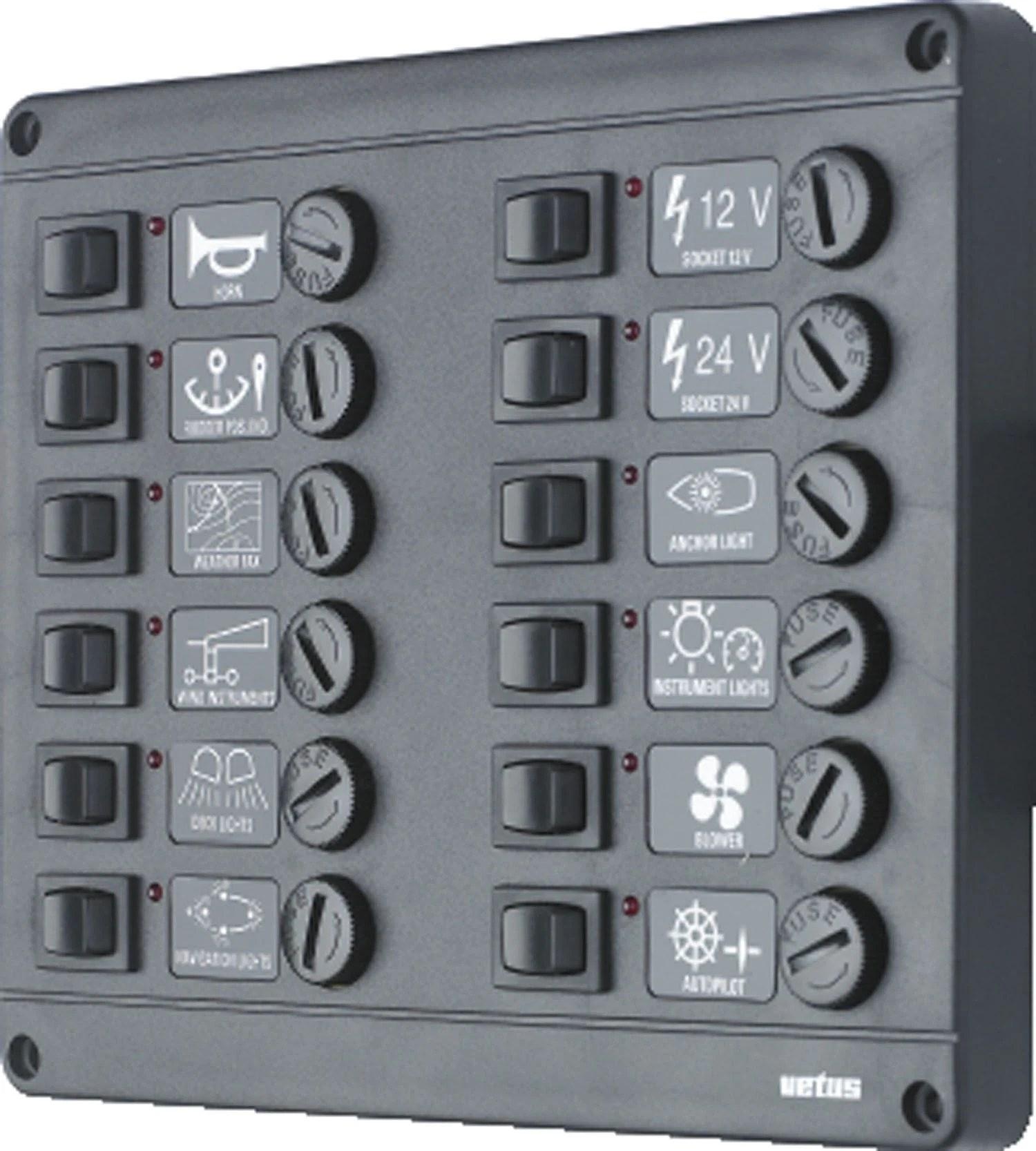 VETUS switch panel type P12 with 12 fuses, 24 Volt thumbnail 1